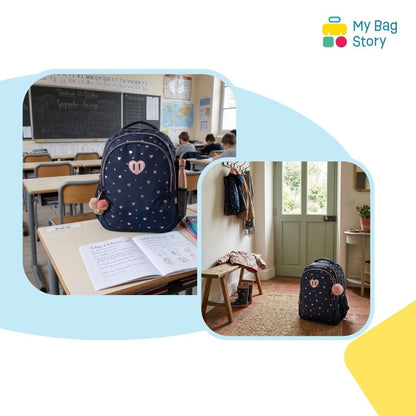 Mybagstory - Sac à dos bleu à cœurs