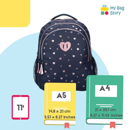 Mybagstory - Sac à dos bleu à cœurs