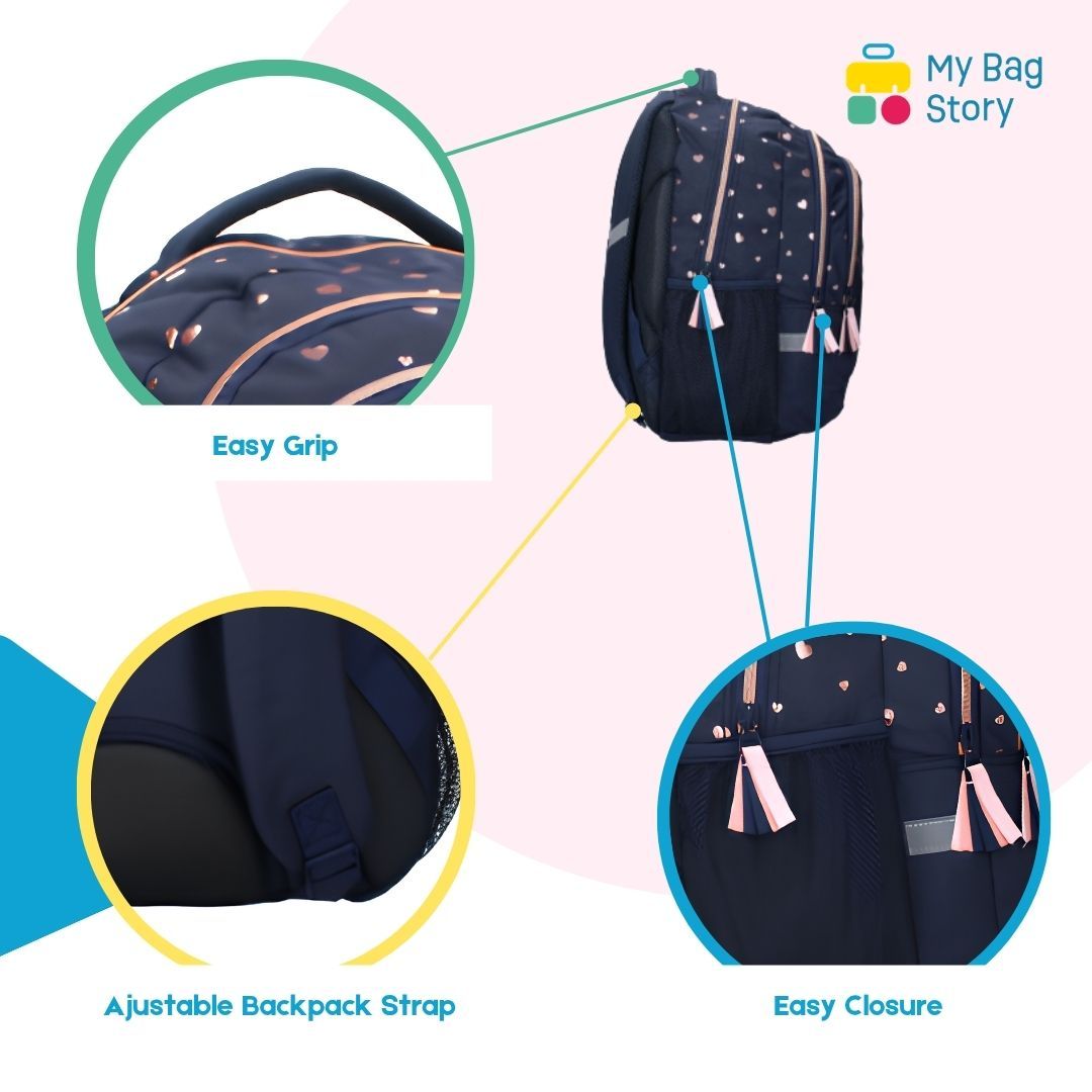 Mybagstory - Sac à dos bleu à cœurs