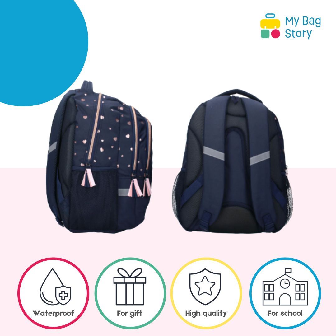 Mybagstory - Sac à dos bleu à cœurs