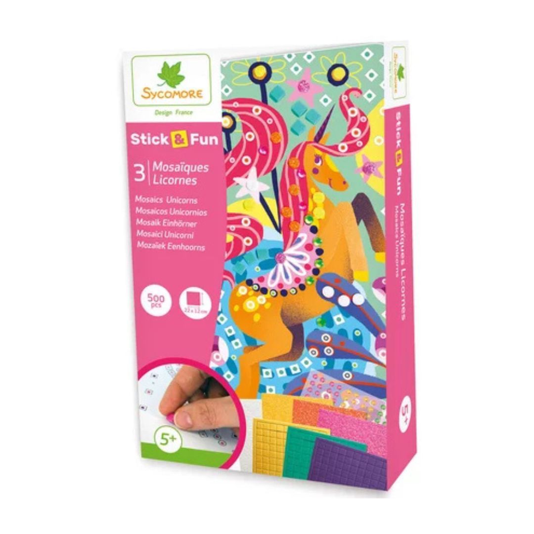 Au Sycomore - Stick'n Fun Mini Mosaïques Licorne - Kit Créatif 3 Tableaux