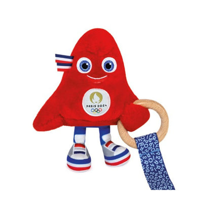 Hochet mascotte jeux olympiques 2024 avec anneau en bois - 17 cm