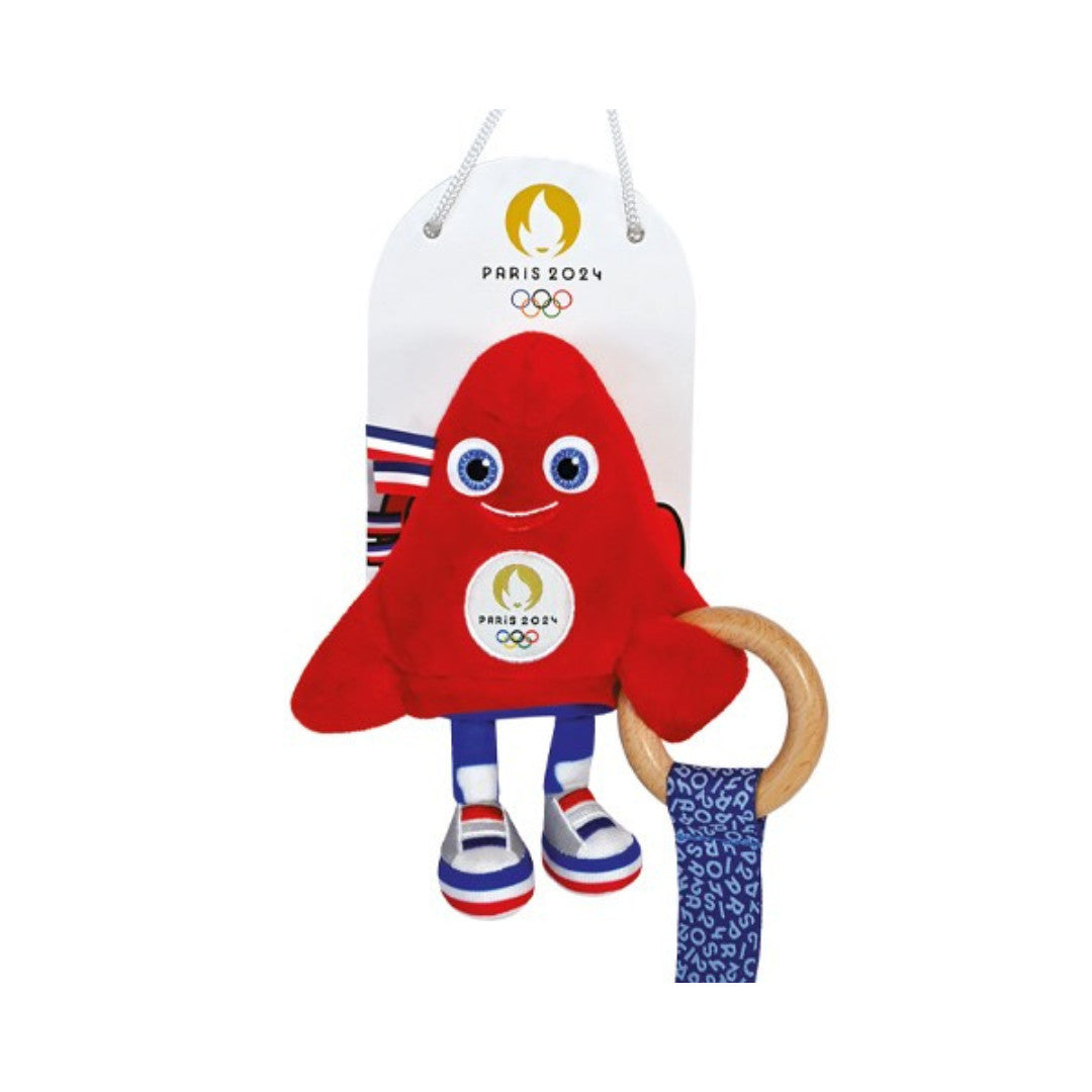 Hochet mascotte jeux olympiques 2024 avec anneau en bois - 17 cm