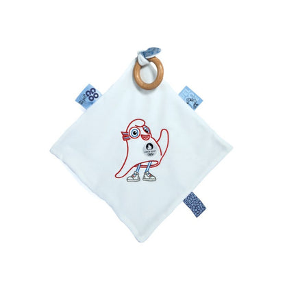Doudou plat mascotte jeux olympiques paris 2024 avec anneau en bois - 25 cm