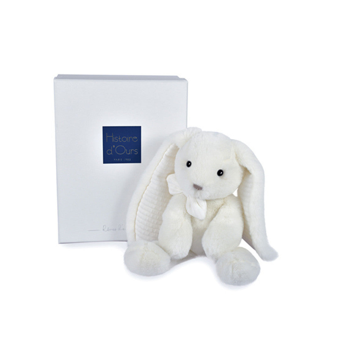 Histoire d’Ours - Peluche lapin preppy Chic - Blanc - 30 cm