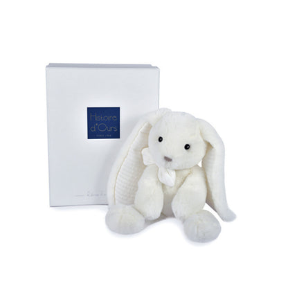 Histoire d’Ours - Peluche lapin preppy Chic - Blanc - 30 cm