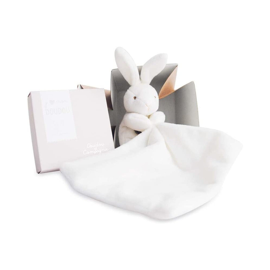 Doudou et Compagnie - Doudou lapin mouchoir - 10 cm - Boîte fleur