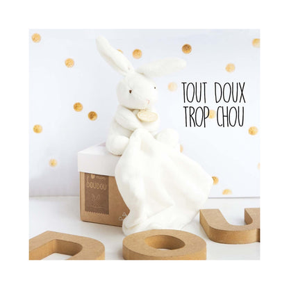 Doudou et Compagnie - Doudou lapin mouchoir - 10 cm - Boîte fleur