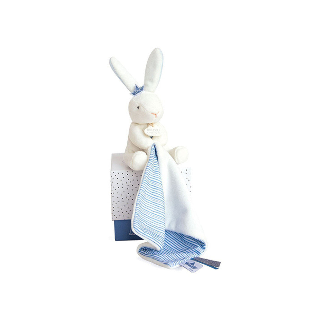 Doudou et Compagnie - Doudou lapin mouchoir bleu lapin matelot - 10 cm