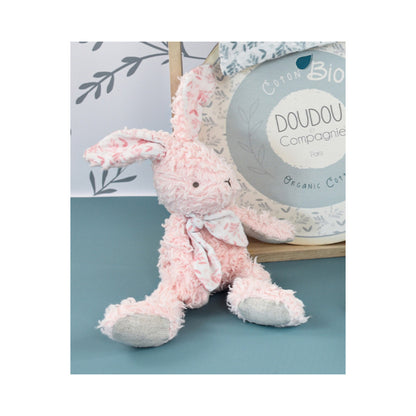 Doudou et Compagnie - Lapin peluche rose en coton Bio 25 cm
