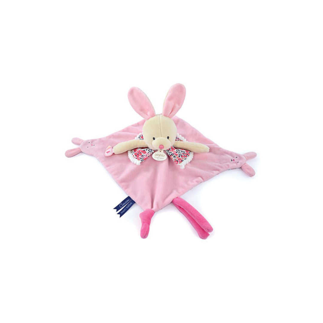 Doudou et Compagnie - Doudou plat lapin rose avec marionnette à doigt - 30 cm
