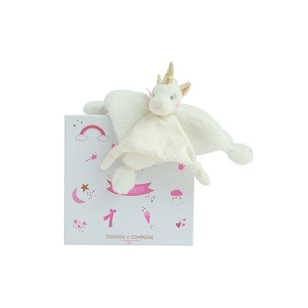 Doudou et Compagnie - Doudou plat Licorne blanche - 22 cm