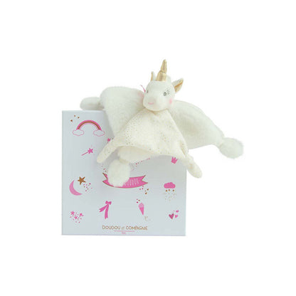 Doudou et Compagnie - Doudou plat Licorne blanche - 22 cm
