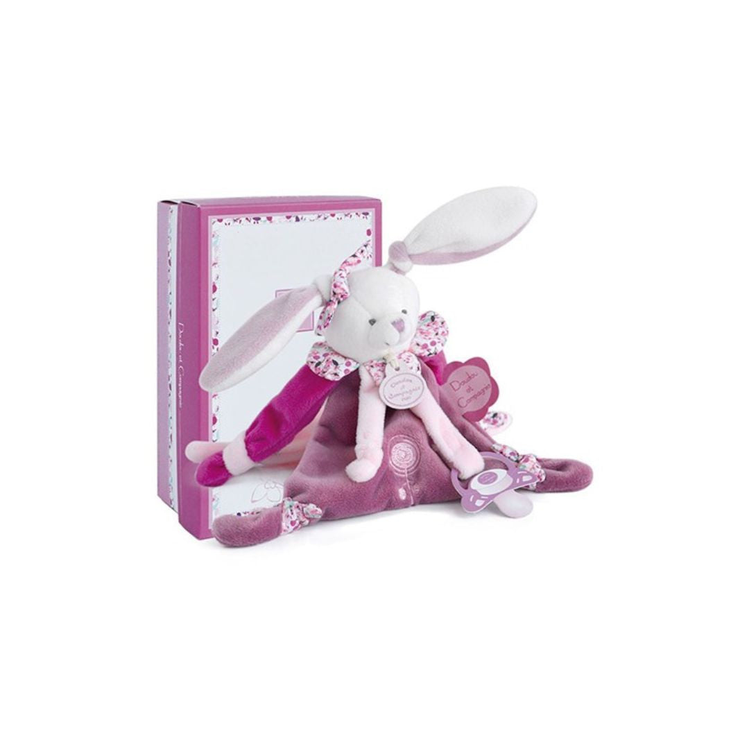 Doudou et Compagnie - Doudou attache sucette lapin Cerise rose - 17 cm