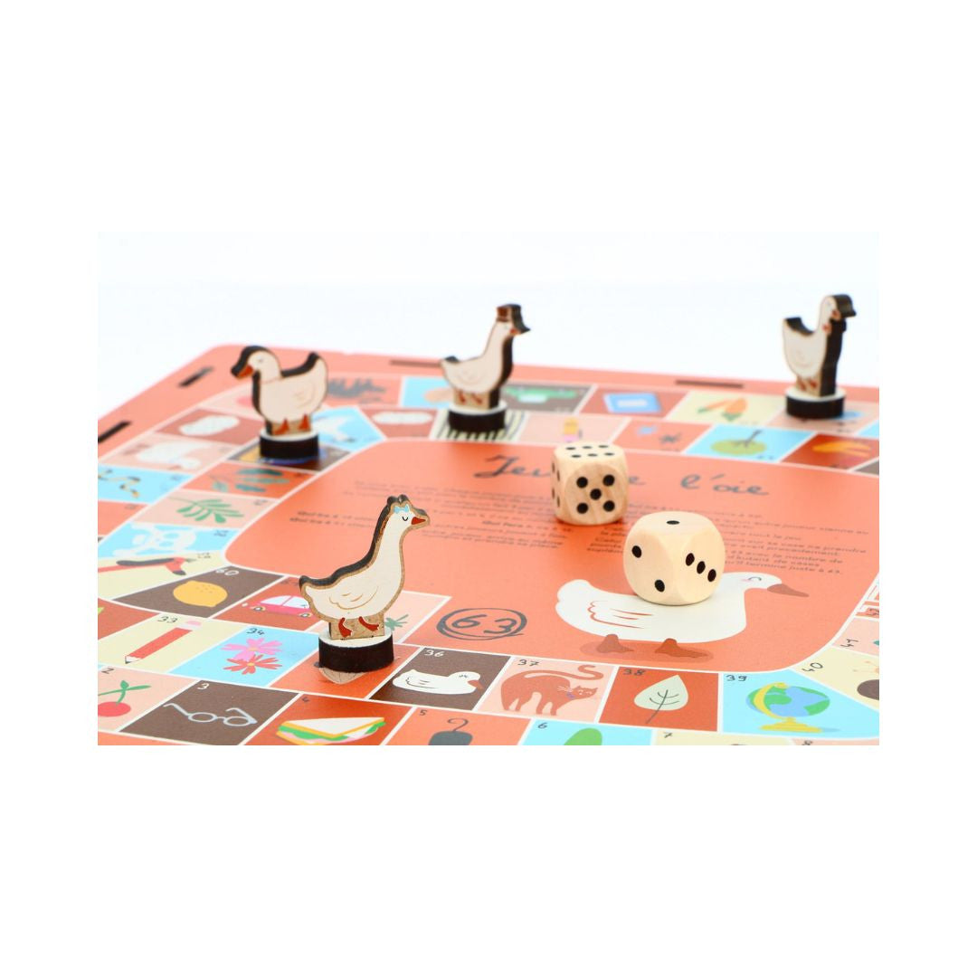 Agent paper - Boîte 4 jeux de société - SAUMON - Jeu de l'oie en bois plateau