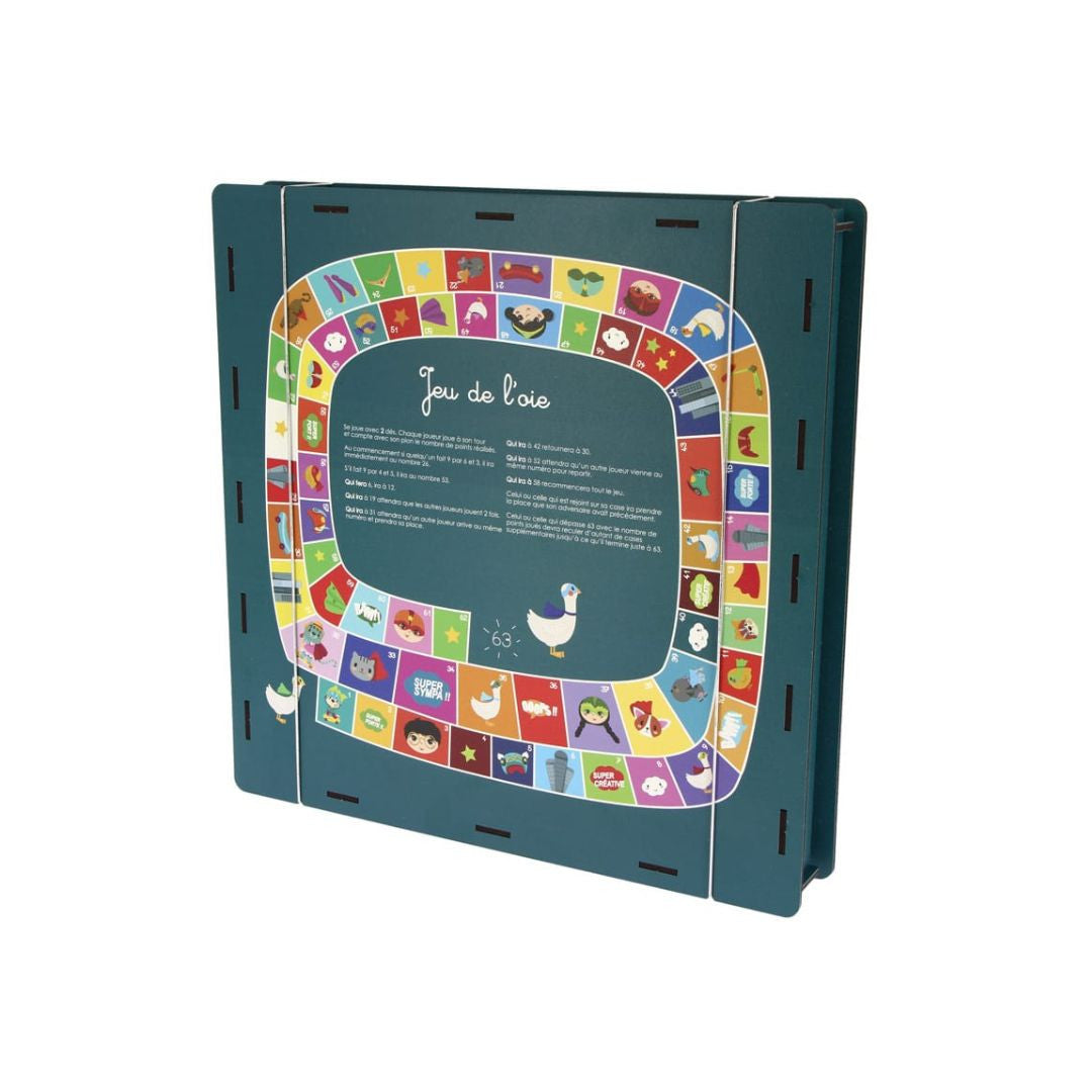 Agent paper - Boîte 4 jeux de société - BLEUE - Jeu de l'oie en bois plateau