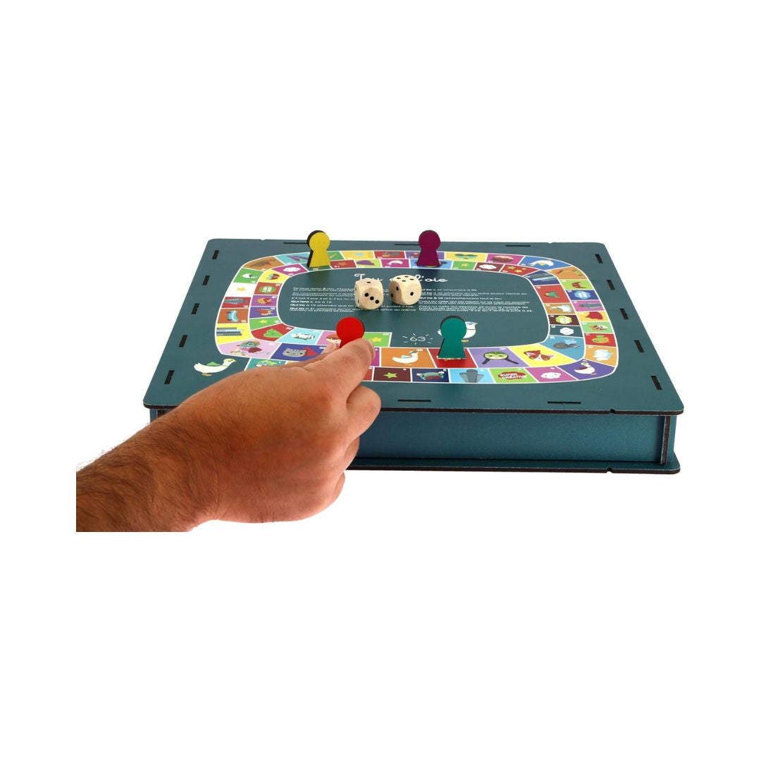 Agent paper - Boîte 4 jeux de société - BLEUE - Jeu de l'oie en bois plateau
