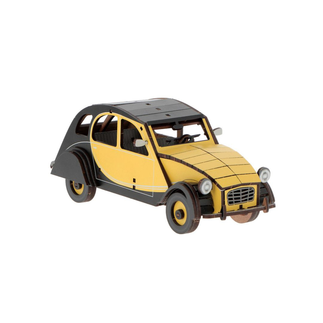 Agent paper - Petite voiture 2CV - Jaune - voiture en bois à construite - maquette décoration - collection