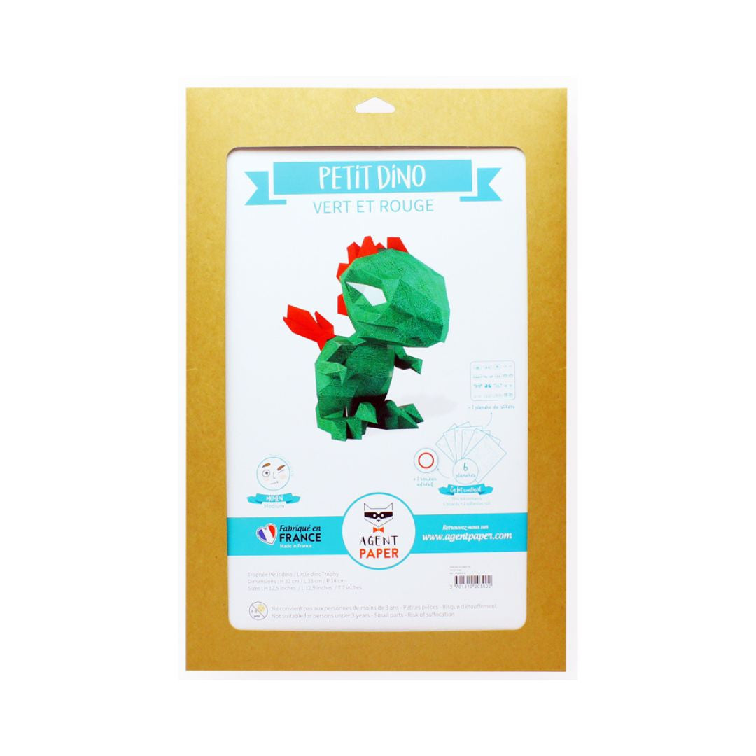 Agent paper - Petit dino en papier - Vert et rouge - Origami animaux 3D - Facile