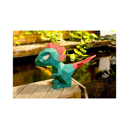 Agent paper - Petit dino en papier - Vert et rouge - Origami animaux 3D - Facile