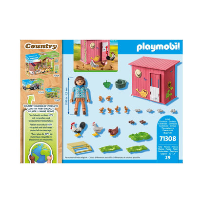 Playmobil - 71308 - Agricultrice et poulailler - 80% de matériaux recyclés - Animaux & Nature - Country - La vie à la ferme