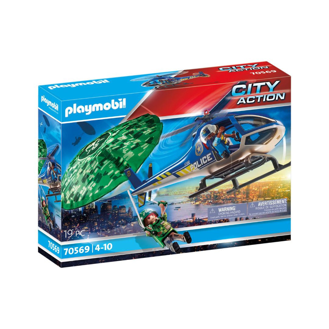Playmobil - 70569 - Hélicoptère de police et parachutiste - Ville & Métiers - City Life - Les policiers