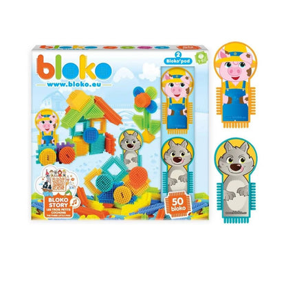 Coffret 50 Bloko avec 2 figurines loup et cochon