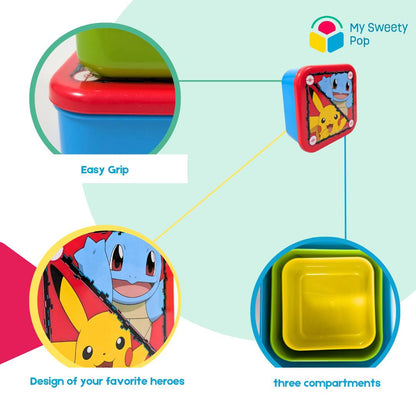 My Sweety Pop - Lot de 3 boîtes à goûter Pokémon (Rouge/Bleu/Vert)