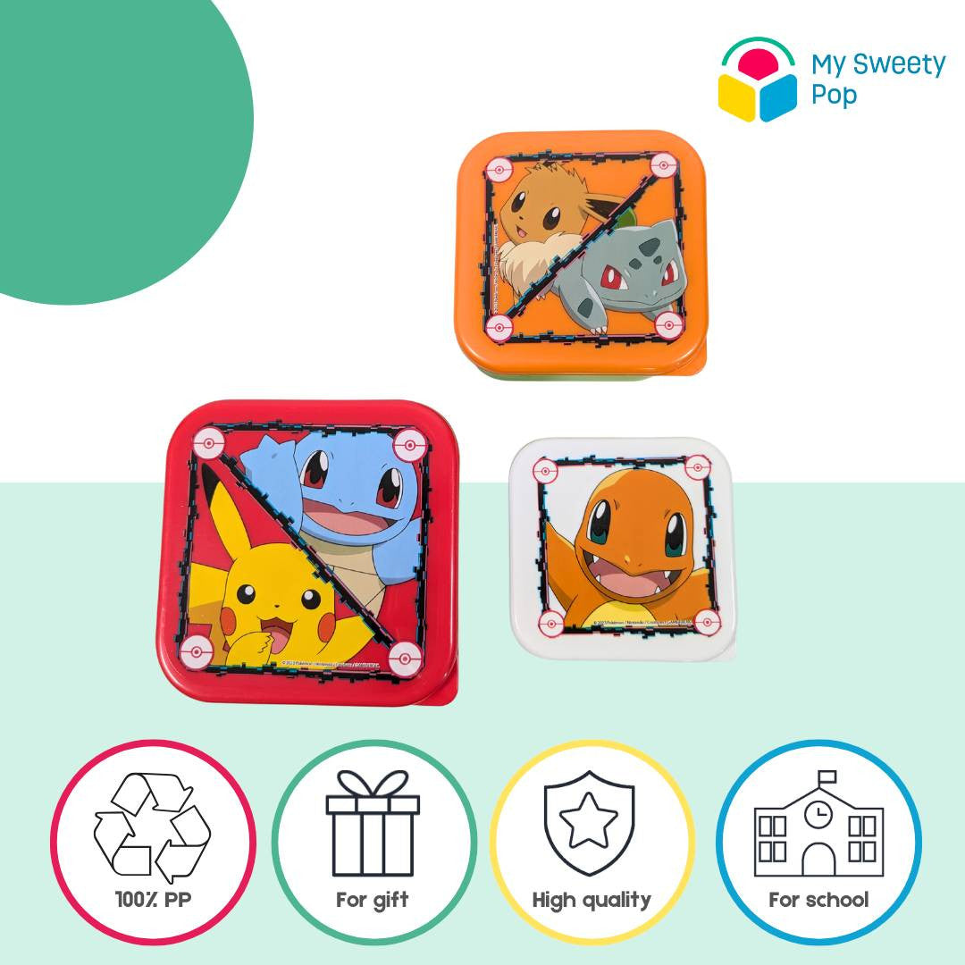 My Sweety Pop - Lot de 3 boîtes à goûter Pokémon (Rouge/Bleu/Vert)