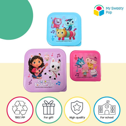 Lot de 3 boîtes à goûter Gabby's Dollhouse (Rose/Violet/Bleu)