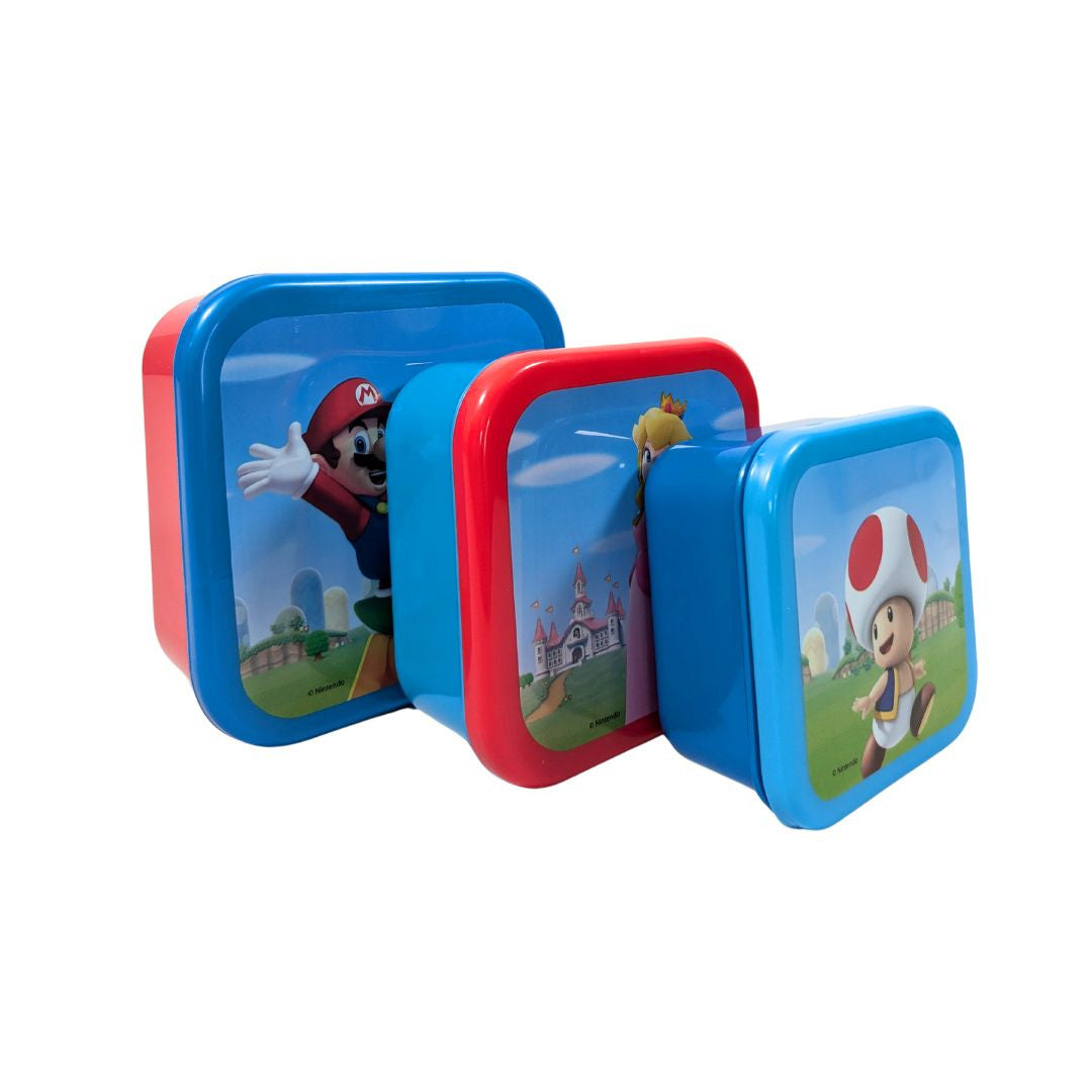 Lot de 3 boîtes à goûter Super Mario (Rouge/Bleu clair/Bleu foncé)