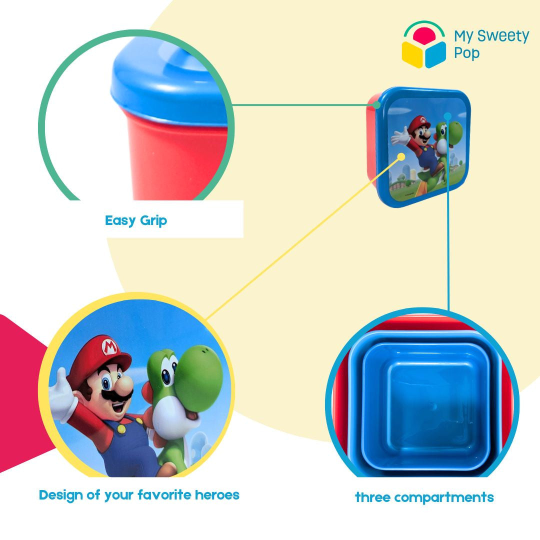 Lot de 3 boîtes à goûter Super Mario (Rouge/Bleu clair/Bleu foncé)