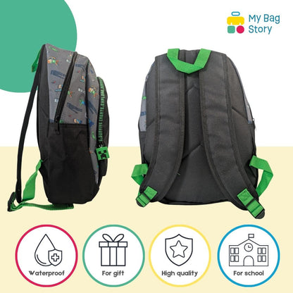 Mybagstory - Sac à dos Minecraft 2 compartiments (Noir Gris)