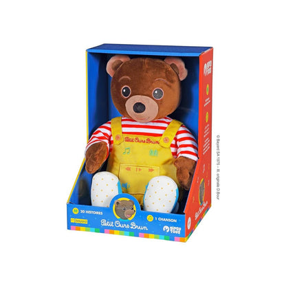 Gipsy Toys - Petit Ours Brun – Peluche musicale qui parle conteur d'Histoires - 28 cm (Marron Jaune Rouge)