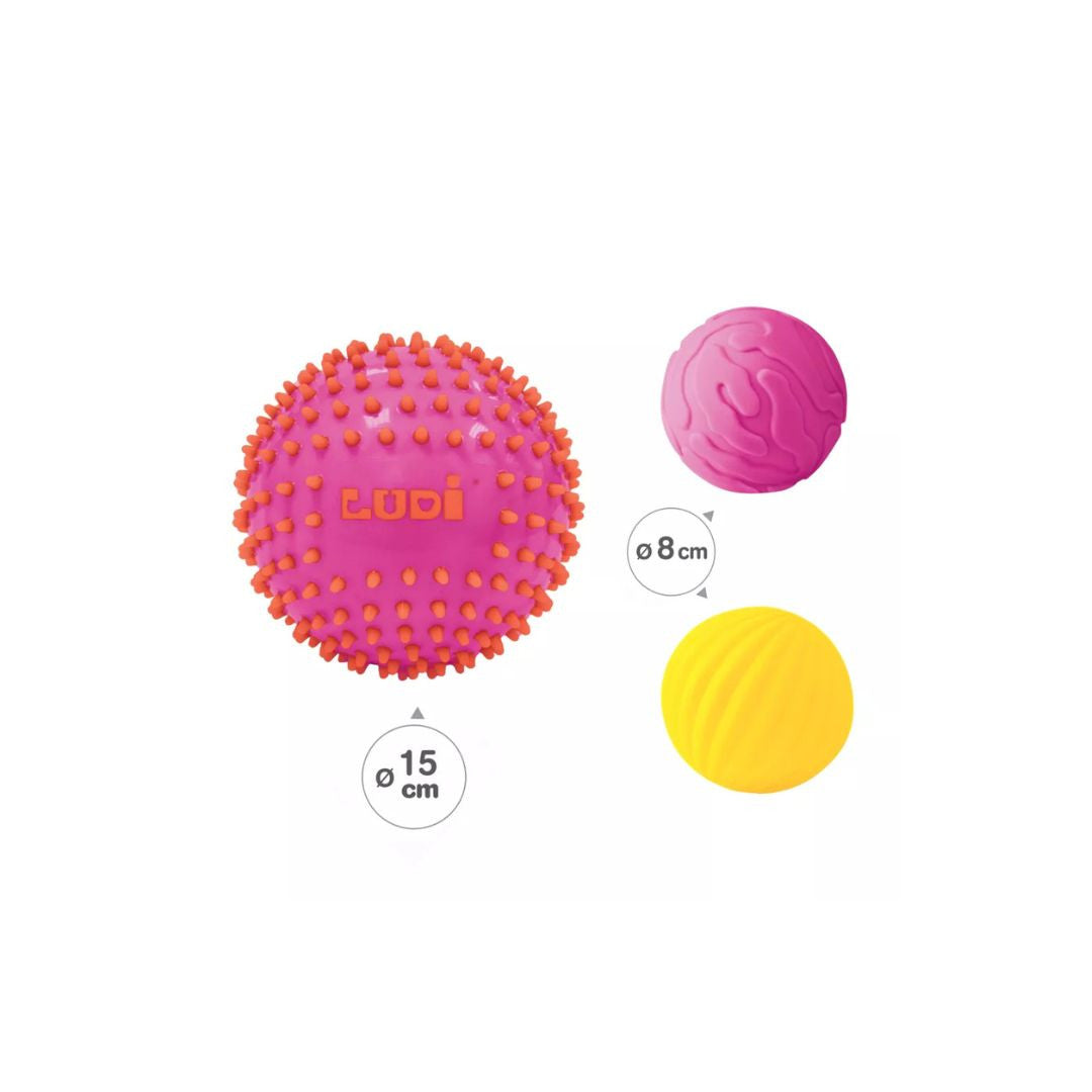 Ludi - 3 Balles Sensorielles - Roses